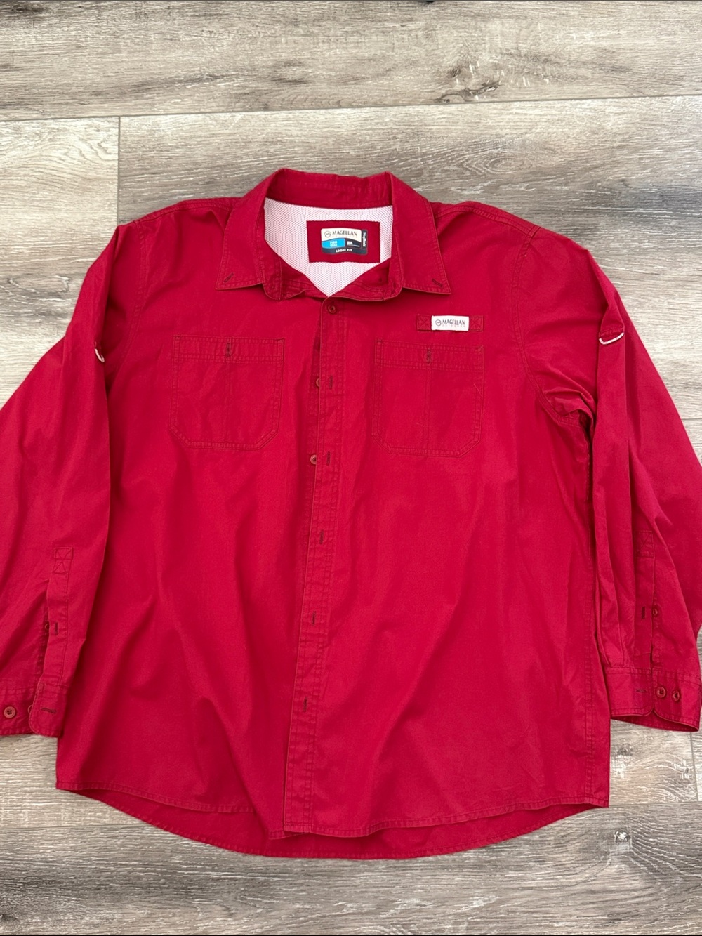 MAGELLAN Men's Bright Red Long-Sleeve Button-Down Shirt